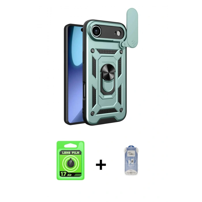 MARSİLYAN™- iPhone 17 Air Kılıf Ahenk Klasik - Siyah Joko Magic 5D Cam + Raze Metal Kamera Lens - SH