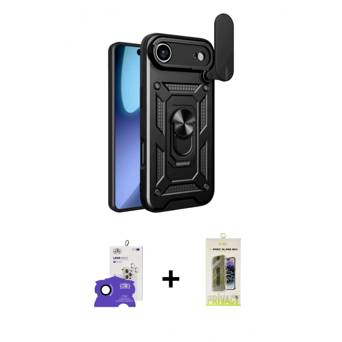 MARSİLYAN™- iPhone 17 Air Kılıf Ahenk Klasik - Siyah Joko Magic 5D Hayalet Cam + Bilvis Titan Kamera Lens - LT