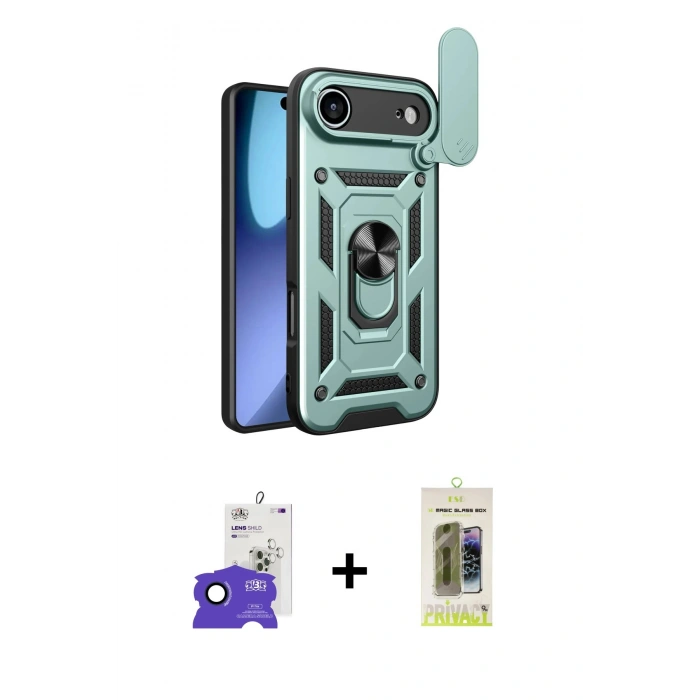 MARSİLYAN™- iPhone 17 Air Kılıf Ahenk Klasik - Siyah Joko Magic 5D Hayalet Cam + Bilvis Titan Kamera Lens - LT