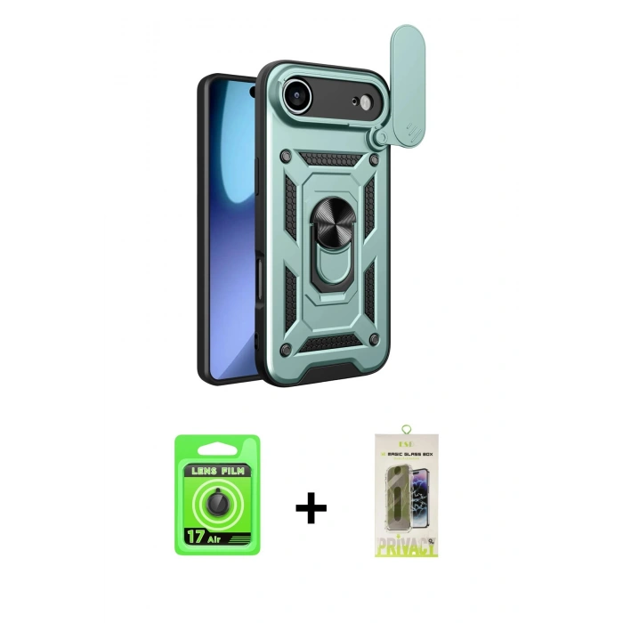 MARSİLYAN™- iPhone 17 Air Kılıf Ahenk Klasik - Siyah Joko Magic 5D Hayalet Cam + Raze Metal Kamera Lens - SH