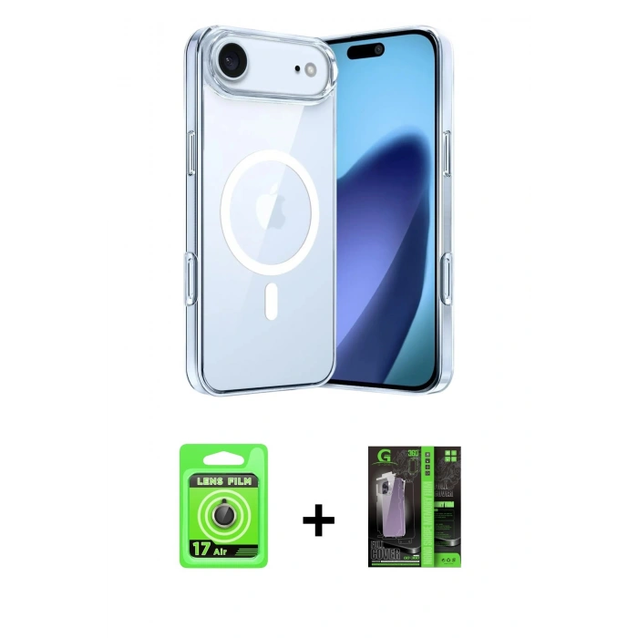 MARSİLYAN™- iPhone 17 Air Kılıf Ahenk Minimal Serisi - Şeffaf 360 Full Body Arka Koruyucu + Raze Metal Kamera Lens - GD