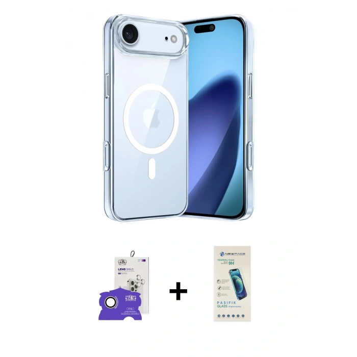 MARSİLYAN™- iPhone 17 Air Kılıf Ahenk Minimal Serisi - Şeffaf Pasifik Cam Ekran Koruyucu + Bilvis Titan Kamera Lens - GD