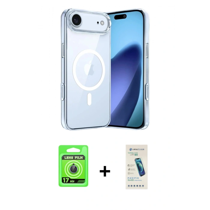 MARSİLYAN™- iPhone 17 Air Kılıf Ahenk Minimal Serisi - Şeffaf Pasifik Cam Ekran Koruyucu + Raze Metal Kamera Lens - MI