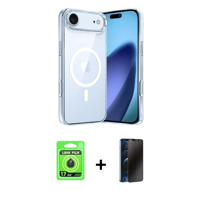 MARSİLYAN™- iPhone 17 Air Kılıf Ahenk Minimal Serisi - Siyah 3D Antistatik Hayalet Cam Ekran Koruyucu + Raze Metal Kamera Lens - SH
