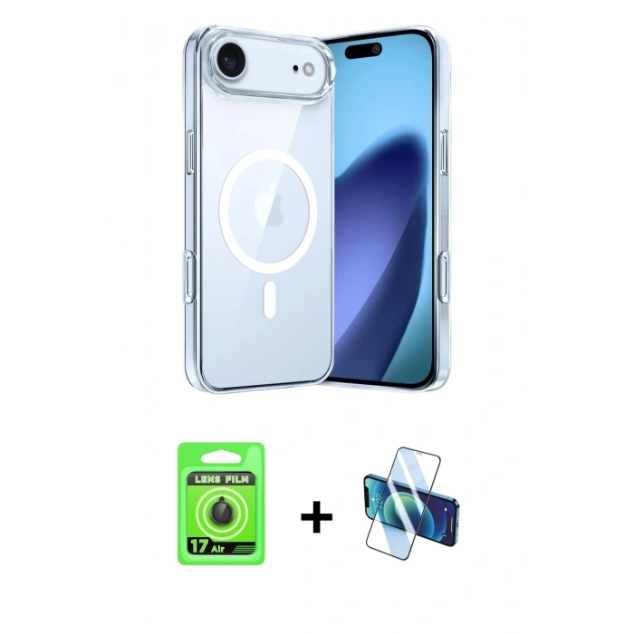 MARSİLYAN™- iPhone 17 Air Kılıf Ahenk Minimal Serisi - Siyah 3D Antistatik Seramik Nano Ekran Koruyucu + Raze Metal Kamera Lens - SH