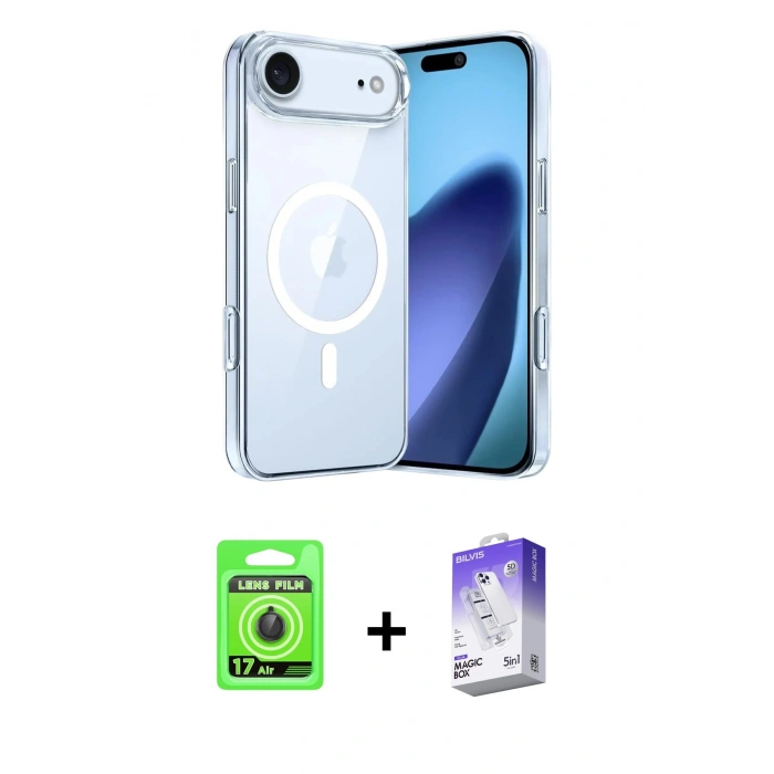 MARSİLYAN™- iPhone 17 Air Kılıf Ahenk Minimal Serisi - Siyah Bilvis 5in1 3D Magic Cam Ekran Koruyucu + Raze Metal Kamera Lens - SH