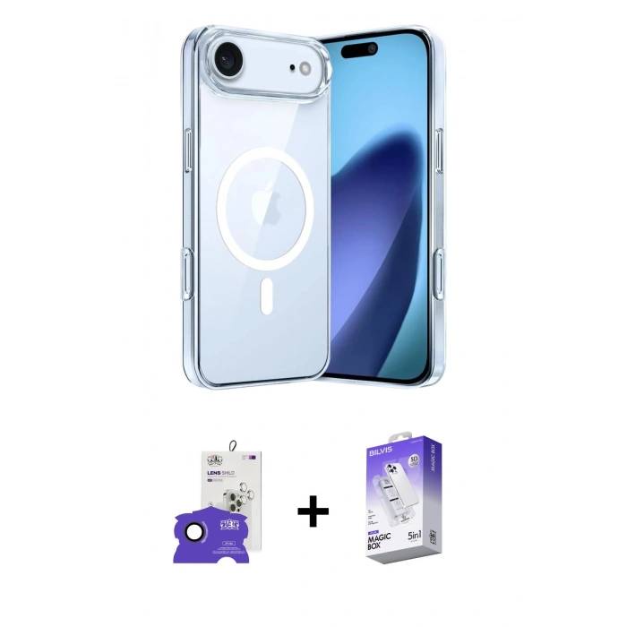 MARSİLYAN™- iPhone 17 Air Kılıf Ahenk Minimal Serisi - Siyah Bilvis 5in1 3D Magic Cam Ekran Koruyucu + Siyah Bilvis Titan Kamera Lens