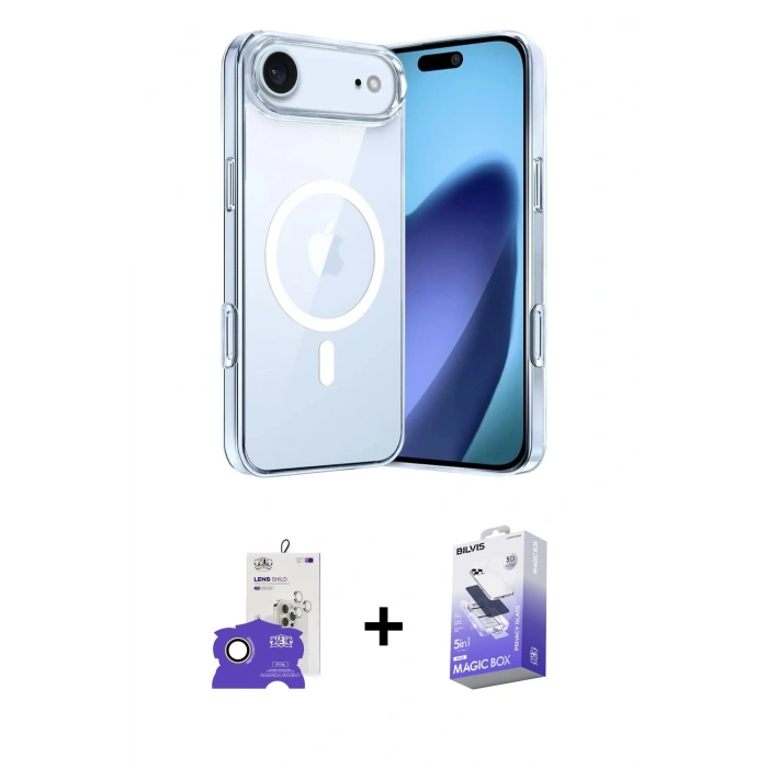 MARSİLYAN™- iPhone 17 Air Kılıf Ahenk Minimal Serisi - Siyah Bilvis 5in1 5D Magic Hayalet Cam Ekran Koruyucu + Bilvis Titan Kamera Lens - GD