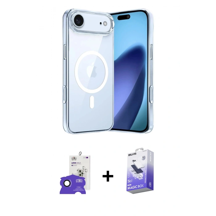 MARSİLYAN™- iPhone 17 Air Kılıf Ahenk Minimal Serisi - Siyah Bilvis 5in1 5D Magic Hayalet Cam Ekran Koruyucu + Bilvis Titan Kamera Lens - SH