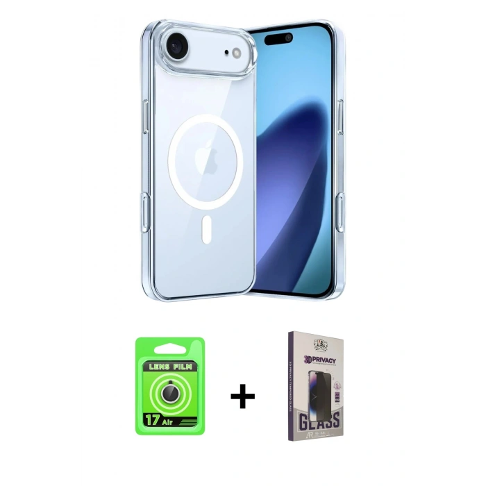 MARSİLYAN™- iPhone 17 Air Kılıf Ahenk Minimal Serisi - Siyah Bilvis Hayalet Cam Ekran Koruyucu + Raze Metal Kamera Lens - GS