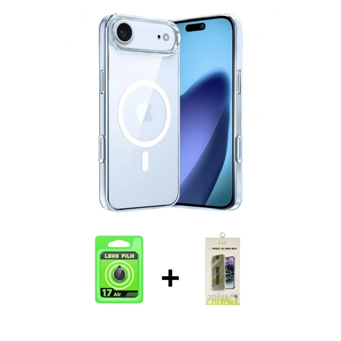 MARSİLYAN™- iPhone 17 Air Kılıf Ahenk Minimal Serisi - Siyah Joko Magic 5D Hayalet Cam + Raze Metal Kamera Lens - MI