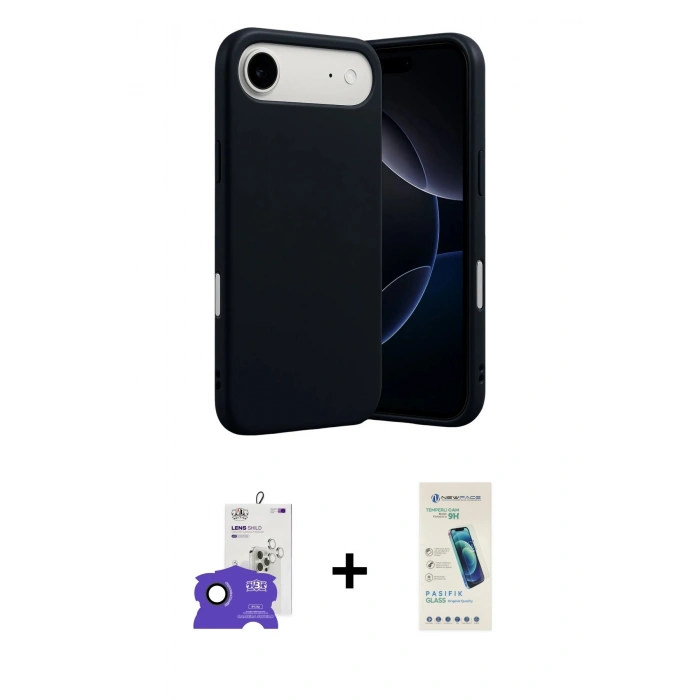 MARSİLYAN™- iPhone 17 Air Kılıf Ahenk Serisi - Şeffaf Pasifik Cam Ekran Koruyucu + Bilvis Titan Kamera Lens - SH