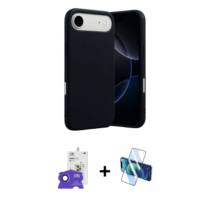 MARSİLYAN™- iPhone 17 Air Kılıf Ahenk Serisi - Siyah 3D Antistatik Cam Ekran Koruyucu + Bilvis Titan Kamera Lens - SH