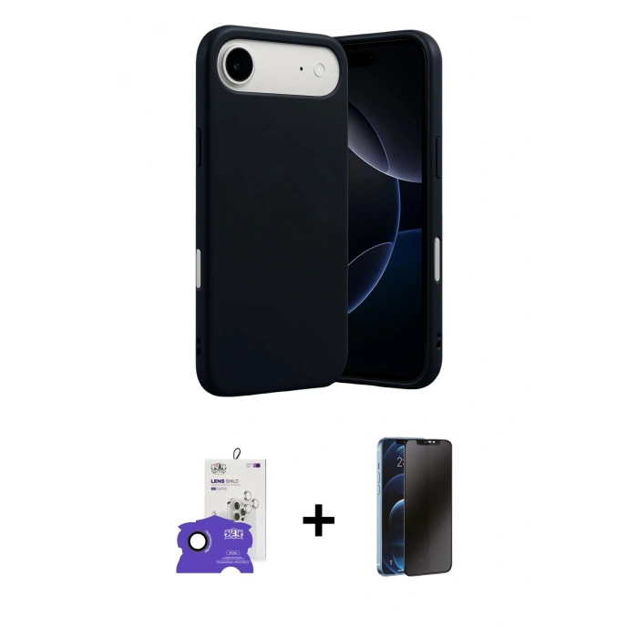 MARSİLYAN™- iPhone 17 Air Kılıf Ahenk Serisi - Siyah 3D Antistatik Hayalet Cam Ekran Koruyucu + Bilvis Titan Kamera Lens - SH