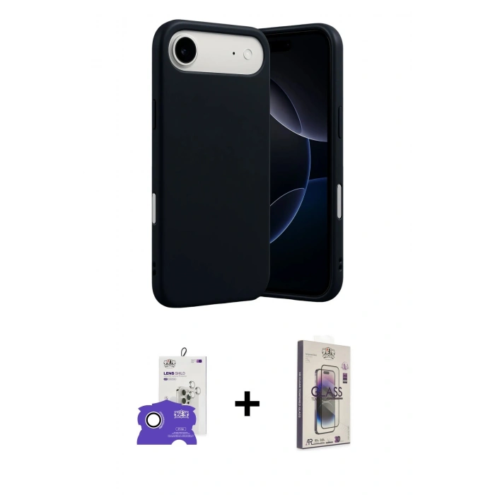 MARSİLYAN™- iPhone 17 Air Kılıf Ahenk Serisi - Siyah Bilvis 3D Cam Ekran Koruyucu + Bilvis Titan Kamera Lens - GS