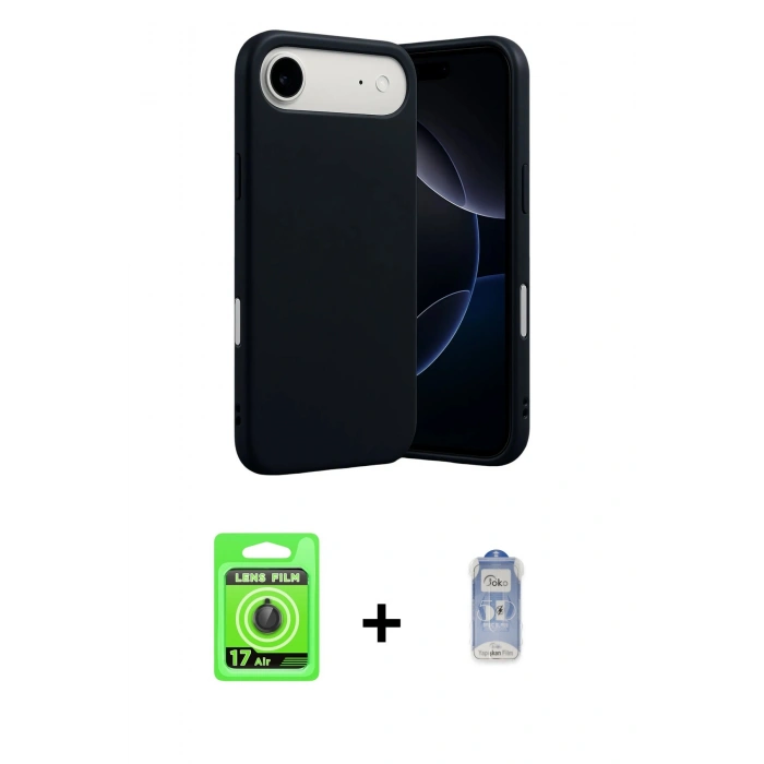 MARSİLYAN™- iPhone 17 Air Kılıf Ahenk Serisi - Siyah Joko Magic 5D Cam + Raze Metal Kamera Lens - SH