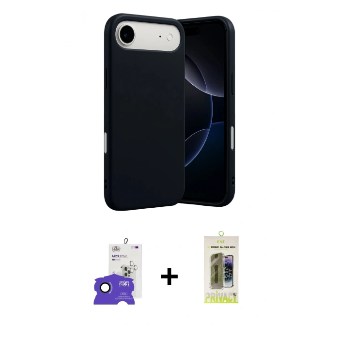 MARSİLYAN™- iPhone 17 Air Kılıf Ahenk Serisi - Siyah Joko Magic 5D Hayalet Cam + Bilvis Titan Kamera Lens - SH