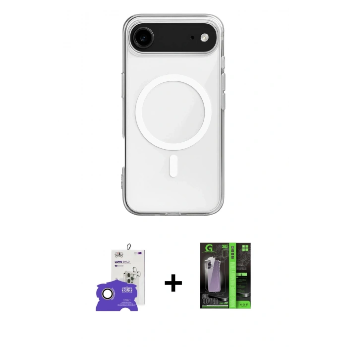 MARSİLYAN™- iPhone 17 Air Kılıf Ahenk Yansıma Prime - Şeffaf 360 Full Body Arka Koruyucu + Bilvis Titan Kamera Lens - GD