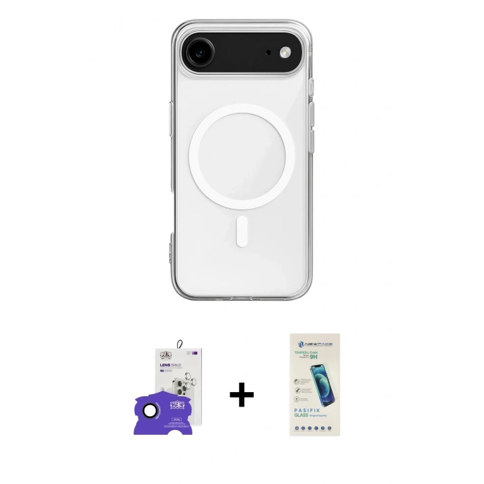 MARSİLYAN™- iPhone 17 Air Kılıf Ahenk Yansıma Prime - Şeffaf Pasifik Cam Ekran Koruyucu + Bilvis Titan Kamera Lens - SH
