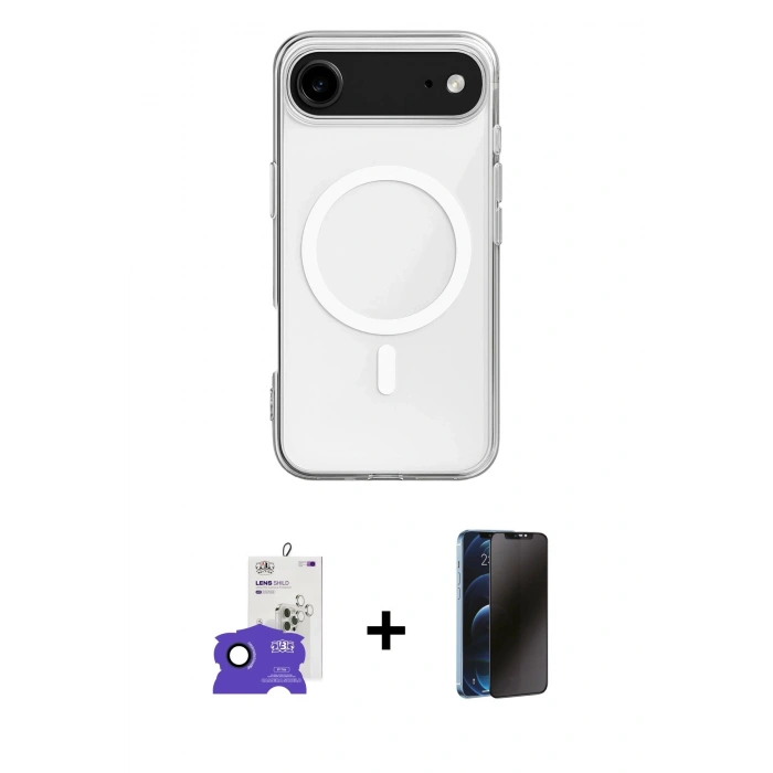 MARSİLYAN™- iPhone 17 Air Kılıf Ahenk Yansıma Prime - Siyah 3D Antistatik Hayalet Cam Ekran Koruyucu + Bilvis Titan Kamera Lens - LT