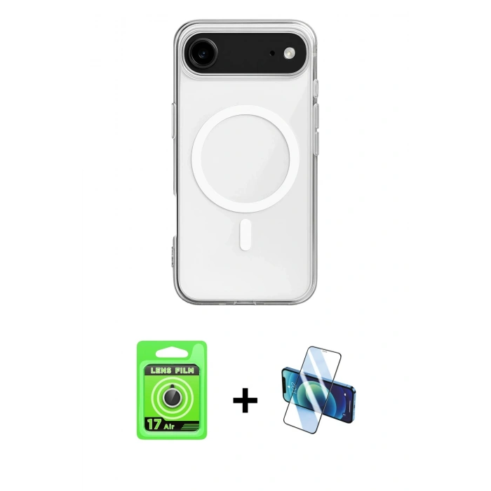MARSİLYAN™- iPhone 17 Air Kılıf Ahenk Yansıma Prime - Siyah 3D Antistatik Seramik Nano Ekran Koruyucu + Raze Metal Kamera Lens - GS