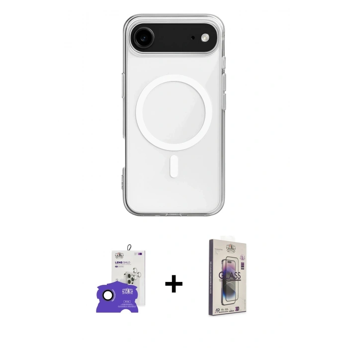 MARSİLYAN™- iPhone 17 Air Kılıf Ahenk Yansıma Prime - Siyah Bilvis 3D Cam Ekran Koruyucu + Bilvis Titan Kamera Lens - SH