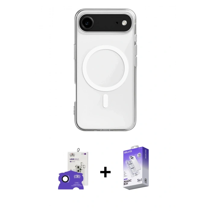 MARSİLYAN™- iPhone 17 Air Kılıf Ahenk Yansıma Prime - Siyah Bilvis 5in1 3D Magic Cam Ekran Koruyucu + Bilvis Titan Kamera Lens - LT
