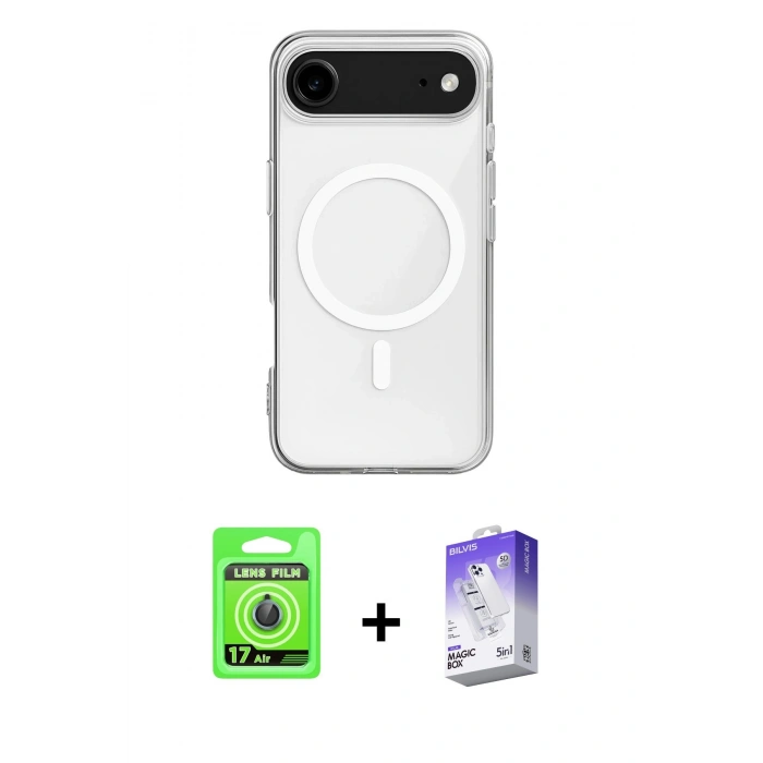 MARSİLYAN™- iPhone 17 Air Kılıf Ahenk Yansıma Prime - Siyah Bilvis 5in1 3D Magic Cam Ekran Koruyucu + Raze Metal Kamera Lens - MI