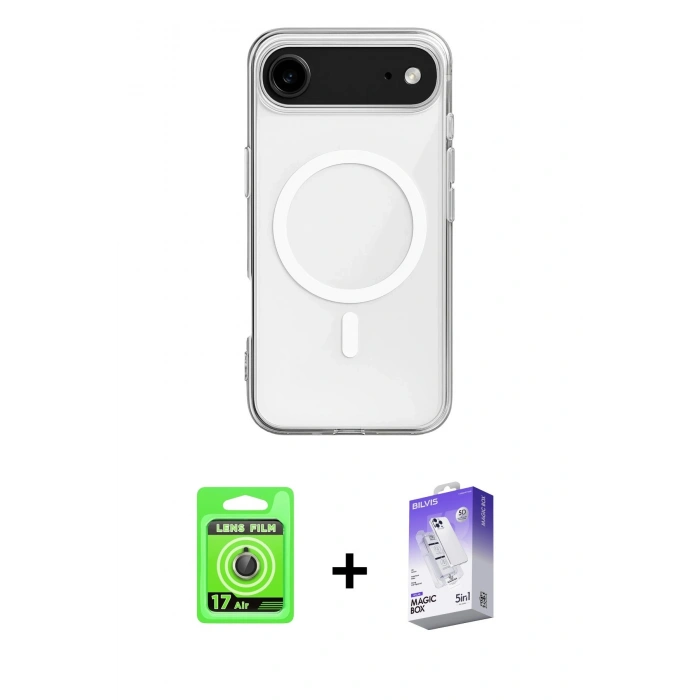 MARSİLYAN™- iPhone 17 Air Kılıf Ahenk Yansıma Prime - Siyah Bilvis 5in1 3D Magic Cam Ekran Koruyucu + Raze Metal Kamera Lens - GD
