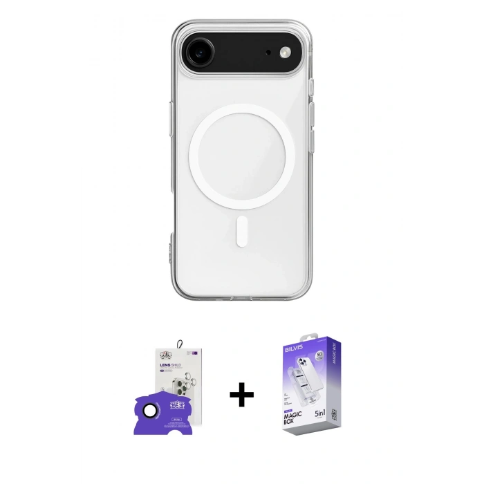 MARSİLYAN™- iPhone 17 Air Kılıf Ahenk Yansıma Prime - Siyah Bilvis 5in1 3D Magic Cam Ekran Koruyucu + Bilvis Titan Kamera Lens - SH