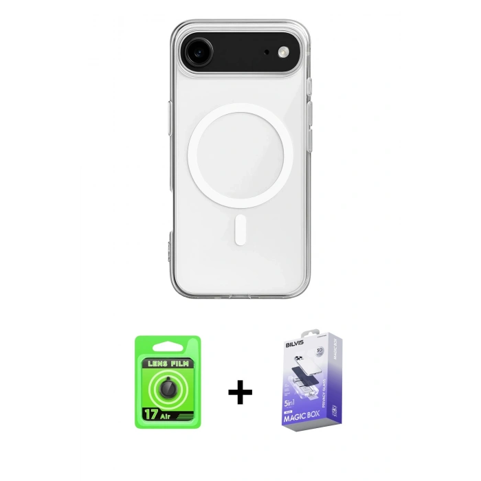 MARSİLYAN™- iPhone 17 Air Kılıf Ahenk Yansıma Prime - Siyah Bilvis 5in1 5D Magic Hayalet Cam Ekran Koruyucu + Raze Metal Kamera Lens - SH