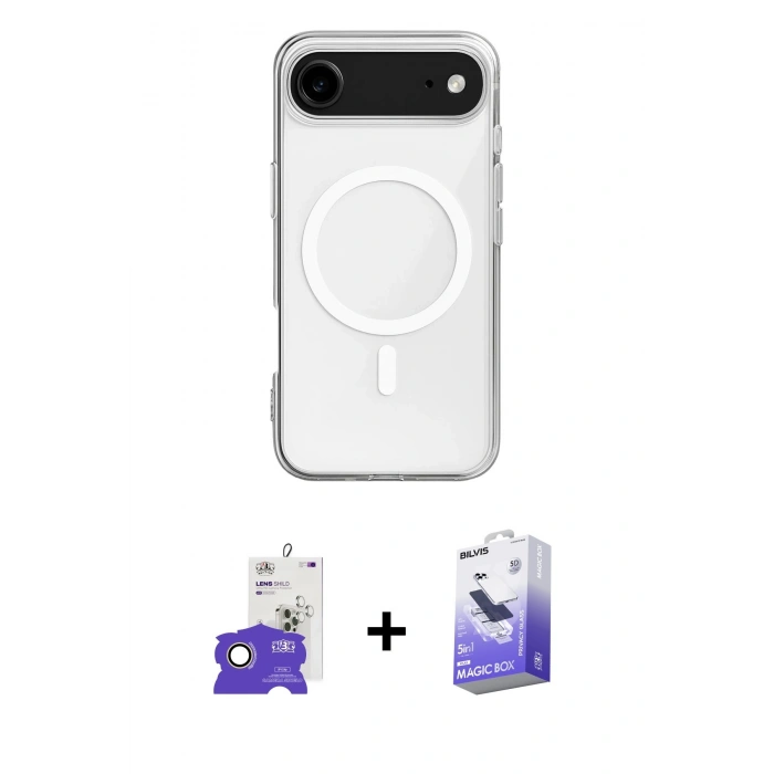 MARSİLYAN™- iPhone 17 Air Kılıf Ahenk Yansıma Prime - Siyah Bilvis 5in1 5D Magic Hayalet Cam Ekran Koruyucu + Bilvis Titan Kamera Lens - GD