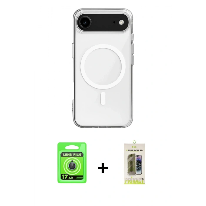 MARSİLYAN™- iPhone 17 Air Kılıf Ahenk Yansıma Prime - Siyah Joko Magic 5D Hayalet Cam + Raze Metal Kamera Lens - MI