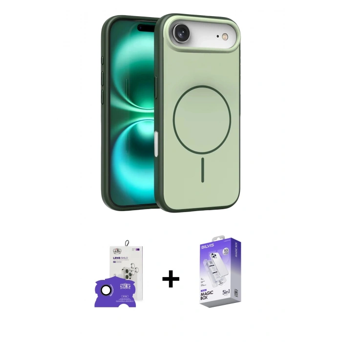 MARSİLYAN™- iPhone 17 Air Kılıf Atlas Asil Prime - Siyah Bilvis 5in1 3D Magic Cam Ekran Koruyucu + Bilvis Titan Kamera Lens - SH