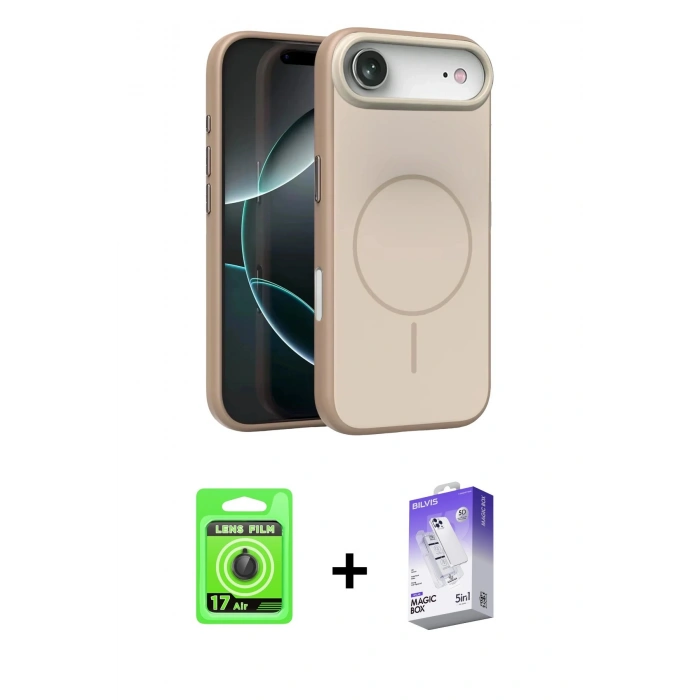 MARSİLYAN™- iPhone 17 Air Kılıf Atlas Asil Prime - Siyah Bilvis 5in1 3D Magic Cam Ekran Koruyucu + Raze Metal Kamera Lens - SH