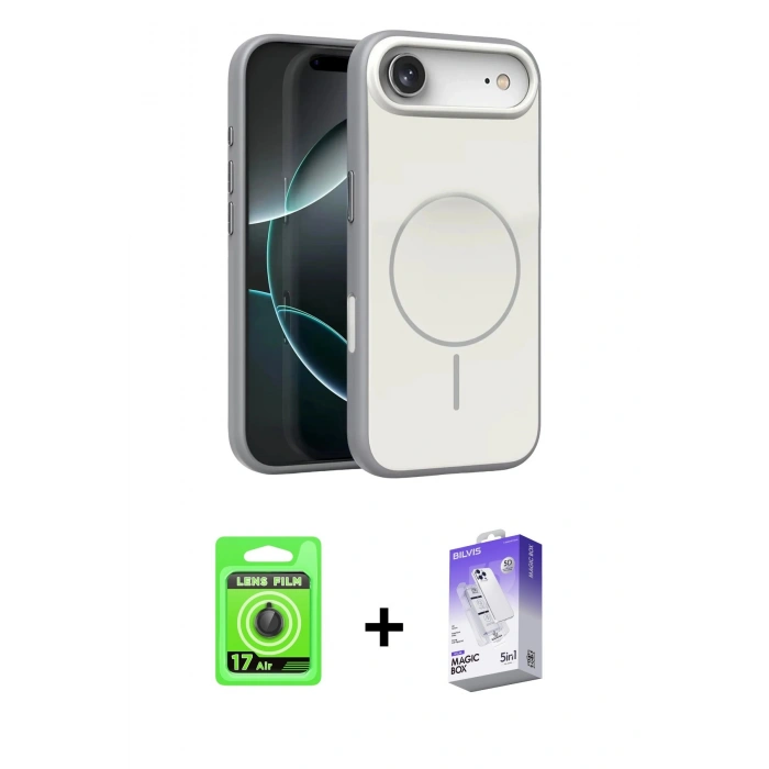MARSİLYAN™- iPhone 17 Air Kılıf Atlas Asil Prime - Siyah Bilvis 5in1 3D Magic Cam Ekran Koruyucu + Raze Metal Kamera Lens - SH