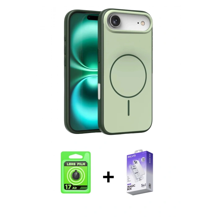 MARSİLYAN™- iPhone 17 Air Kılıf Atlas Asil Prime - Siyah Bilvis 5in1 3D Magic Cam Ekran Koruyucu + Raze Metal Kamera Lens - SH