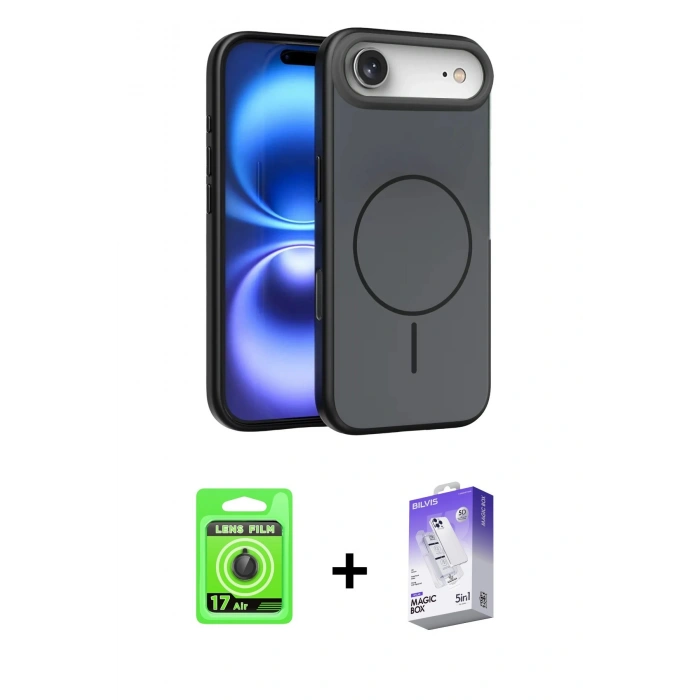 MARSİLYAN™- iPhone 17 Air Kılıf Atlas Asil Prime - Siyah Bilvis 5in1 3D Magic Cam Ekran Koruyucu + Raze Metal Kamera Lens - SH
