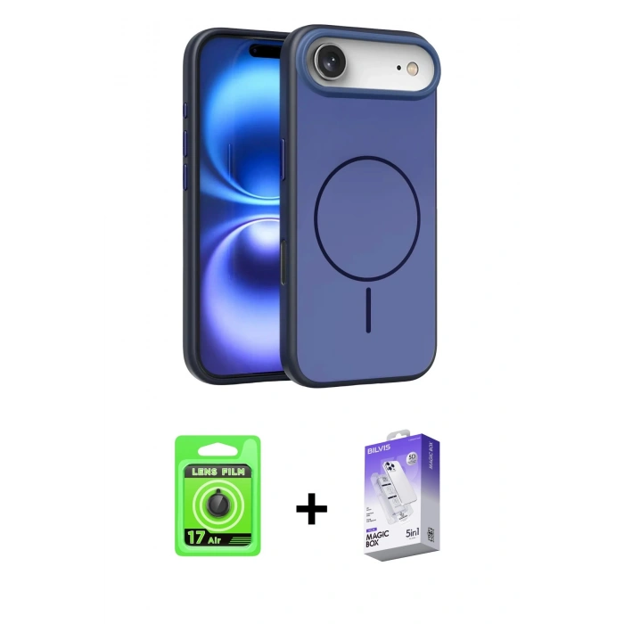 MARSİLYAN™- iPhone 17 Air Kılıf Atlas Asil Prime - Siyah Bilvis 5in1 3D Magic Cam Ekran Koruyucu + Raze Metal Kamera Lens - SH