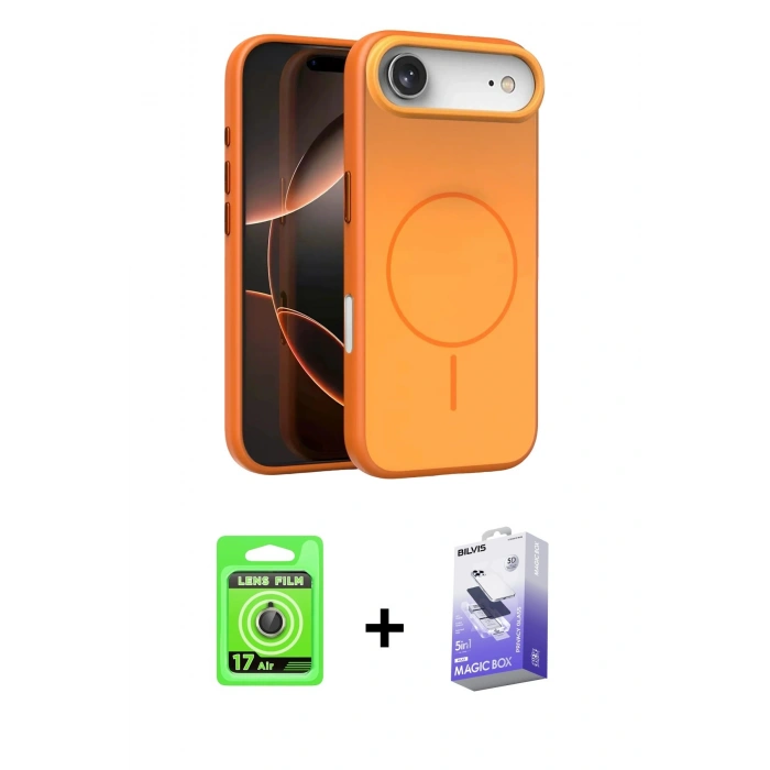 MARSİLYAN™- iPhone 17 Air Kılıf Atlas Asil Prime - Siyah Bilvis 5in1 5D Magic Hayalet Cam Ekran Koruyucu + Raze Metal Kamera Lens - GD
