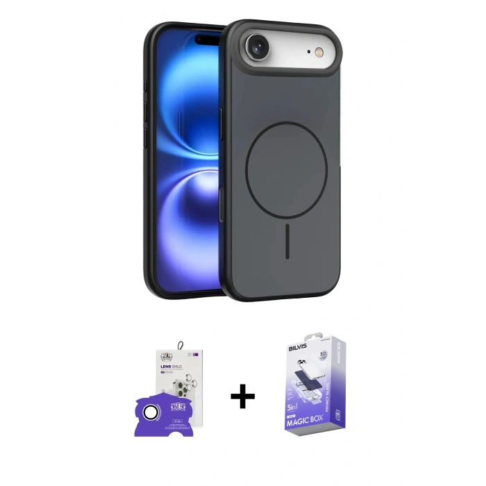 MARSİLYAN™- iPhone 17 Air Kılıf Atlas Asil Prime - Siyah Bilvis 5in1 5D Magic Hayalet Cam Ekran Koruyucu + Bilvis Titan Kamera Lens - GS