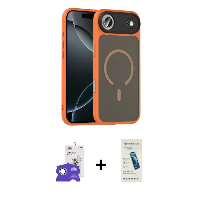 MARSİLYAN™- iPhone 17 Air Kılıf Doruk Form Serisi - Şeffaf Pasifik Cam Ekran Koruyucu + Bilvis Titan Kamera Lens - GS