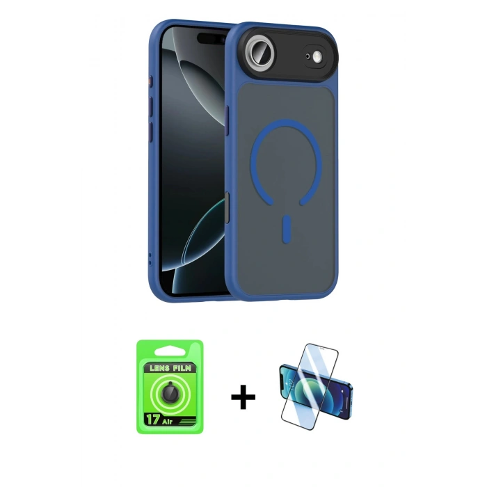 MARSİLYAN™- iPhone 17 Air Kılıf Doruk Form Serisi - Siyah 3D Antistatik Seramik Nano Ekran Koruyucu + Raze Metal Kamera Lens - SH