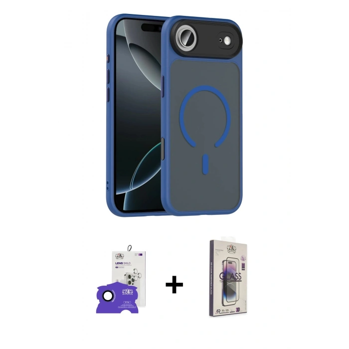 MARSİLYAN™- iPhone 17 Air Kılıf Doruk Form Serisi - Siyah Bilvis 3D Cam Ekran Koruyucu + Bilvis Titan Kamera Lens - LT