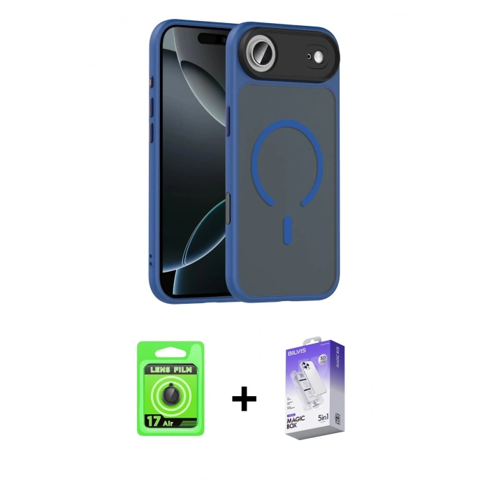 MARSİLYAN™- iPhone 17 Air Kılıf Doruk Form Serisi - Siyah Bilvis 5in1 3D Magic Cam Ekran Koruyucu + Raze Metal Kamera Lens - SH