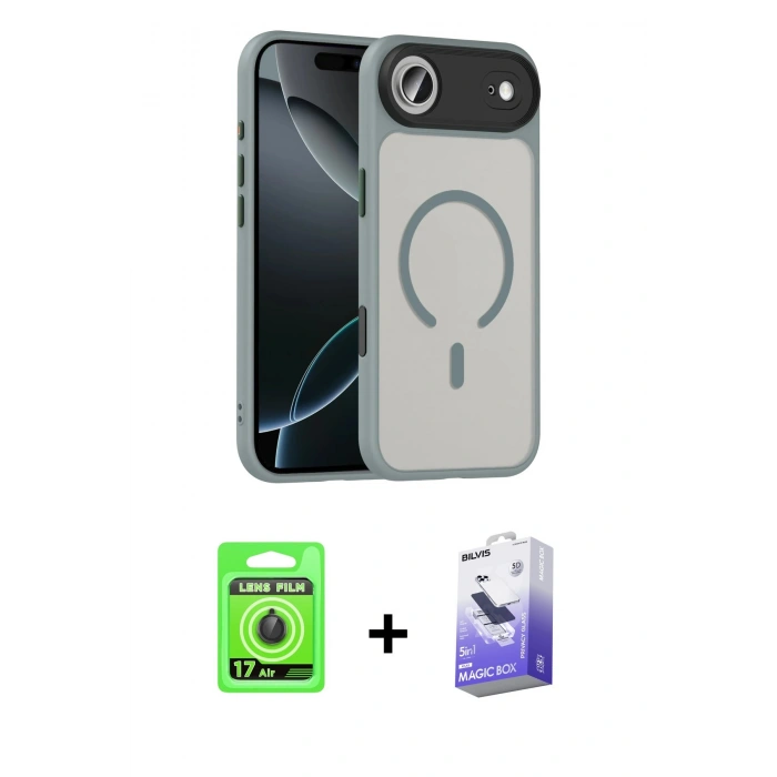 MARSİLYAN™- iPhone 17 Air Kılıf Doruk Form Serisi - Siyah Bilvis 5in1 5D Magic Hayalet Cam Ekran Koruyucu + Raze Metal Kamera Lens - SH