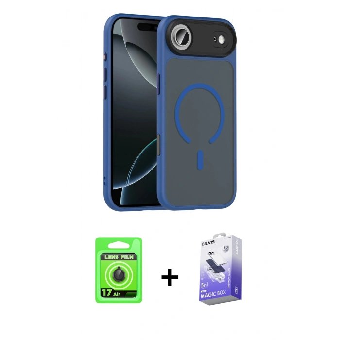 MARSİLYAN™- iPhone 17 Air Kılıf Doruk Form Serisi - Siyah Bilvis 5in1 5D Magic Hayalet Cam Ekran Koruyucu + Raze Metal Kamera Lens - SH