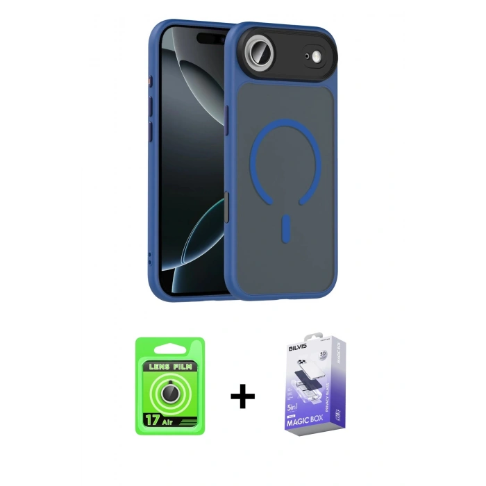 MARSİLYAN™- iPhone 17 Air Kılıf Doruk Form Serisi - Siyah Bilvis 5in1 5D Magic Hayalet Cam Ekran Koruyucu + Raze Metal Kamera Lens - GS