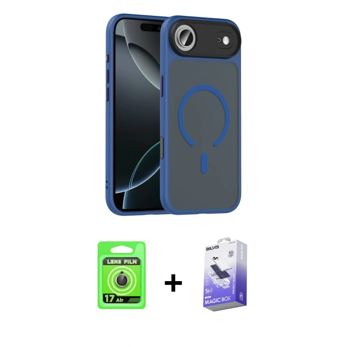 MARSİLYAN™- iPhone 17 Air Kılıf Doruk Form Serisi - Siyah Bilvis 5in1 5D Magic Hayalet Cam Ekran Koruyucu + Raze Metal Kamera Lens - GD