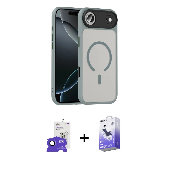 MARSİLYAN™- iPhone 17 Air Kılıf Doruk Form Serisi - Siyah Bilvis 5in1 5D Magic Hayalet Cam Ekran Koruyucu + Bilvis Titan Kamera Lens - LT